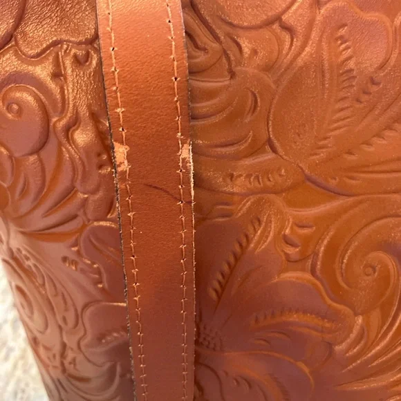 Patricia Nash Embossed Leather Large Tote Brown Tooled Floral Suede Shoulder Bag - Picture 17 of 17